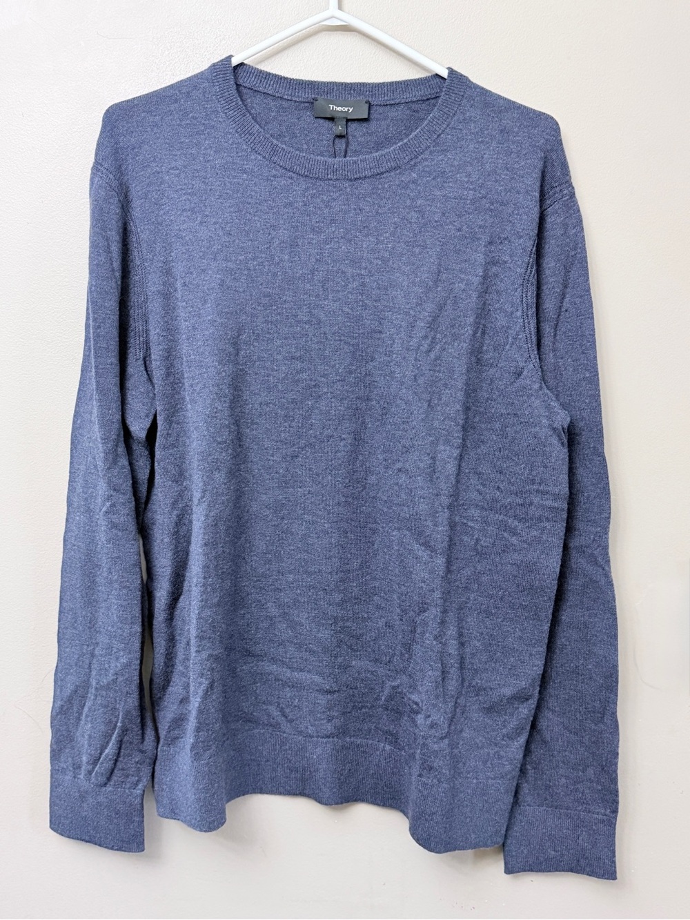 Theory Riland P Harman Indigo Blue Sweater Merino Wool Blend L